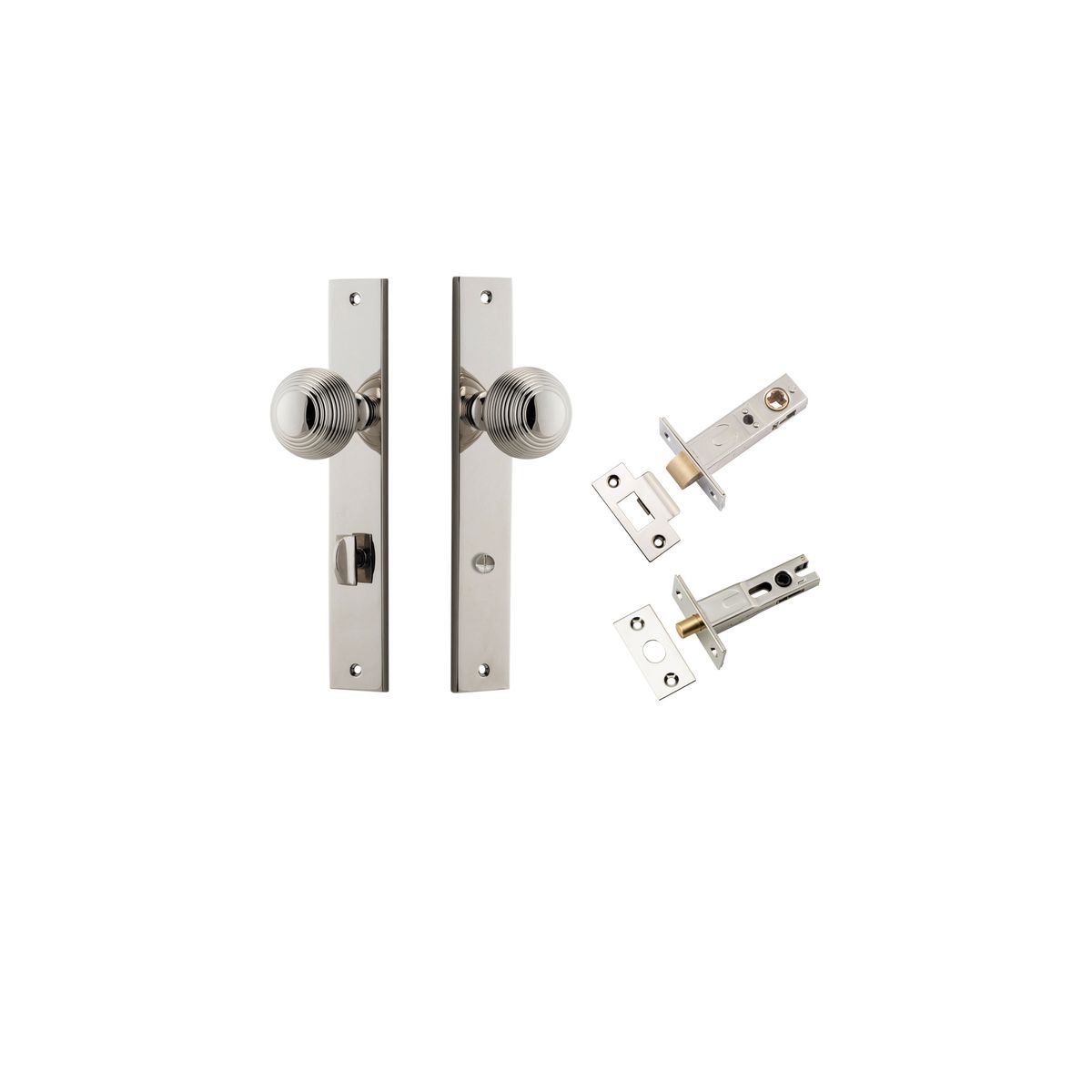 14324KPRIV60 - Guildford Knob - Rectangular Backplate Privacy Kit with Privacy Turn - Polished Nickel - Privacy