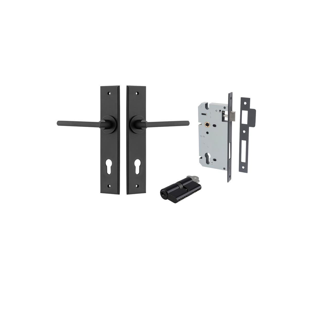12782KENTR60KK - Baltimore Lever - Chamfered Backplate Entrance Kit with High Security Lock - Matt Black - Entrance