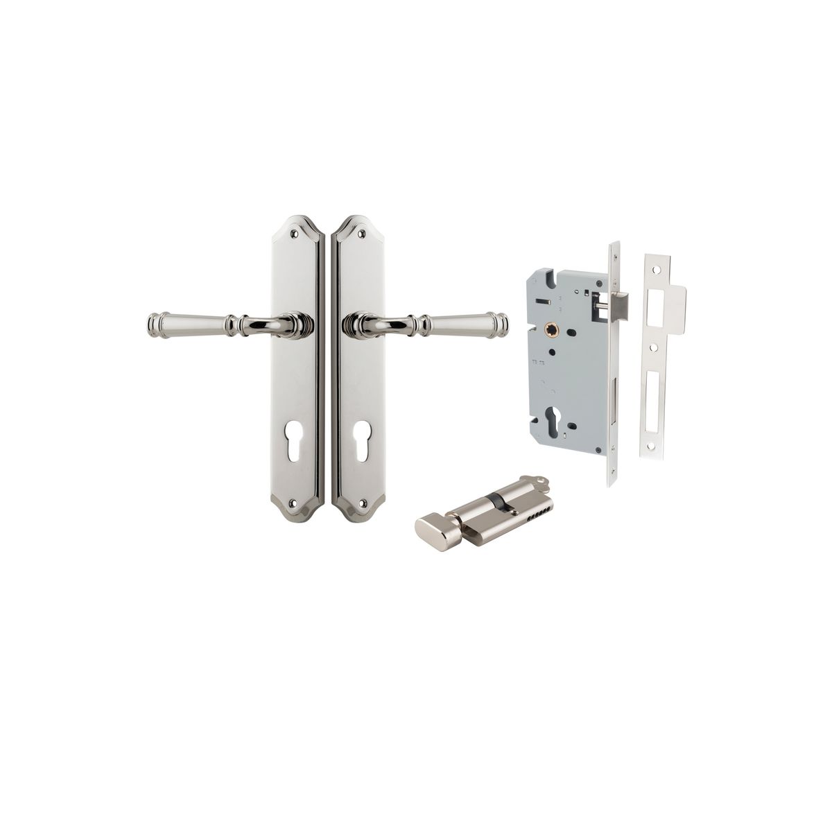 14218KENTR60KT - Verona Lever - Shouldered Backplate Entrance Kit with High Security Lock - Polished Nickel - Entrance