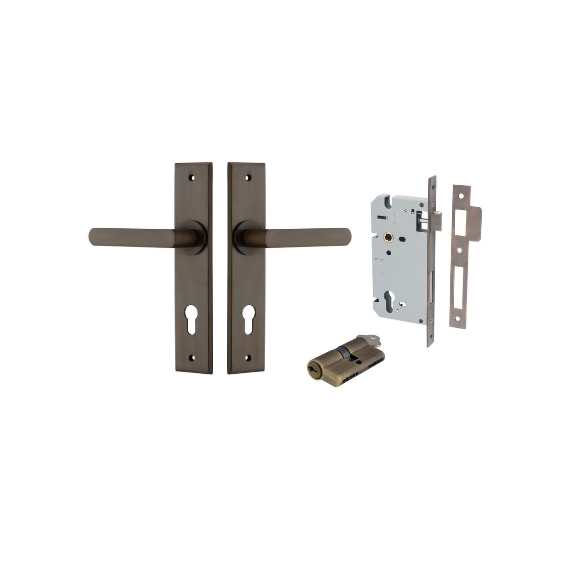 10868KENTR60KK - Osaka Lever - Chamfered Backplate Entrance Kit with High Security Lock - Signature Brass - Entrance