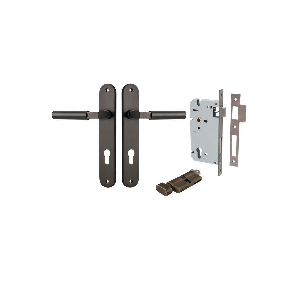 10766KENTR60KT - Berlin Lever - Oval Backplate Entrance Kit with High Security Lock - Signature Brass - Entrance