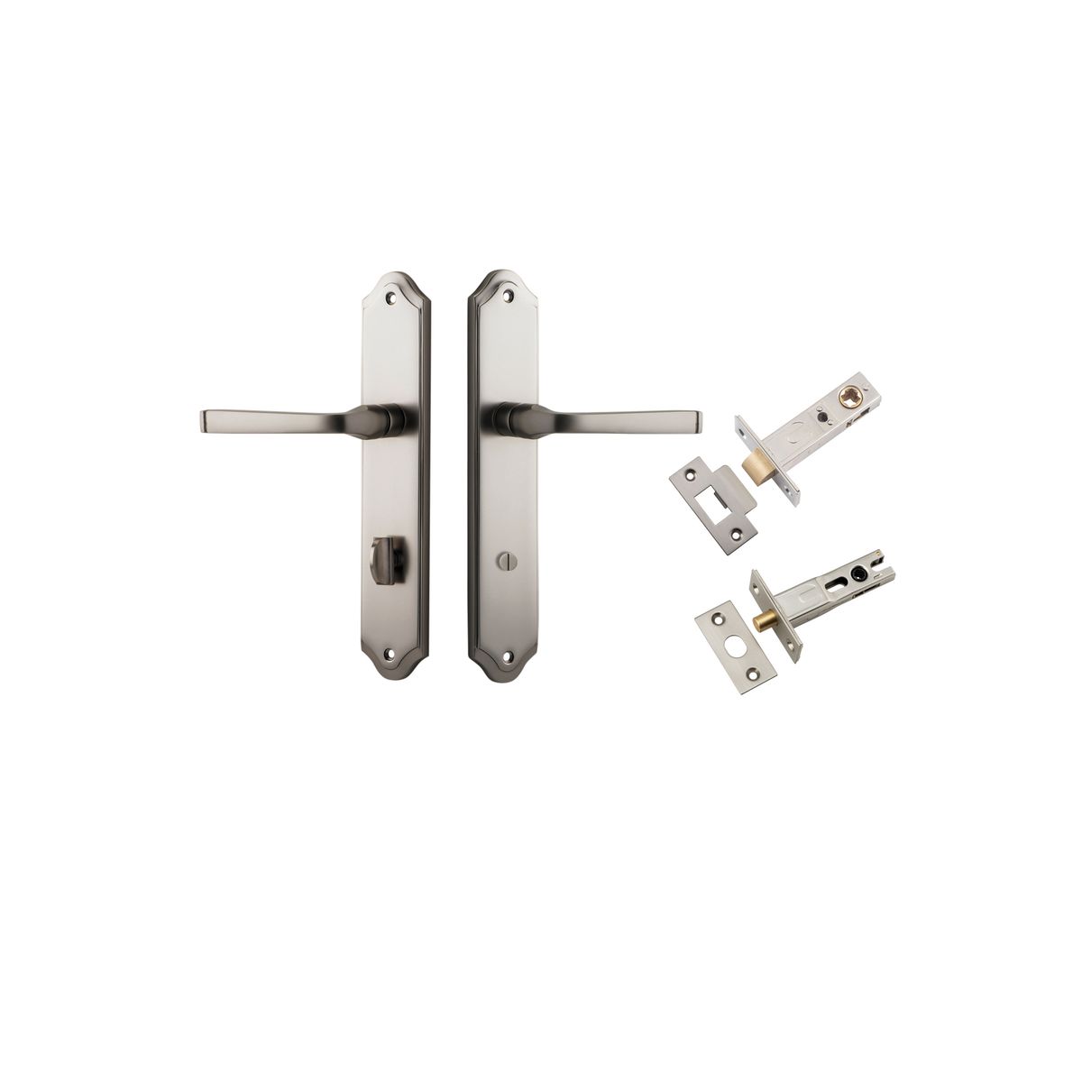 14720KPRIV60 - Annecy Lever - Shouldered Backplate Privacy Kit with Privacy Turn - Satin Nickel - Privacy