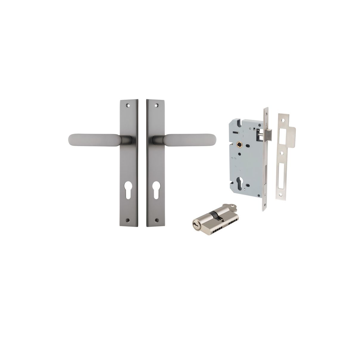 14748KENTR60KK - Bronte Lever - Rectangular Backplate Entrance Kit with High Security Lock - Satin Nickel - Entrance