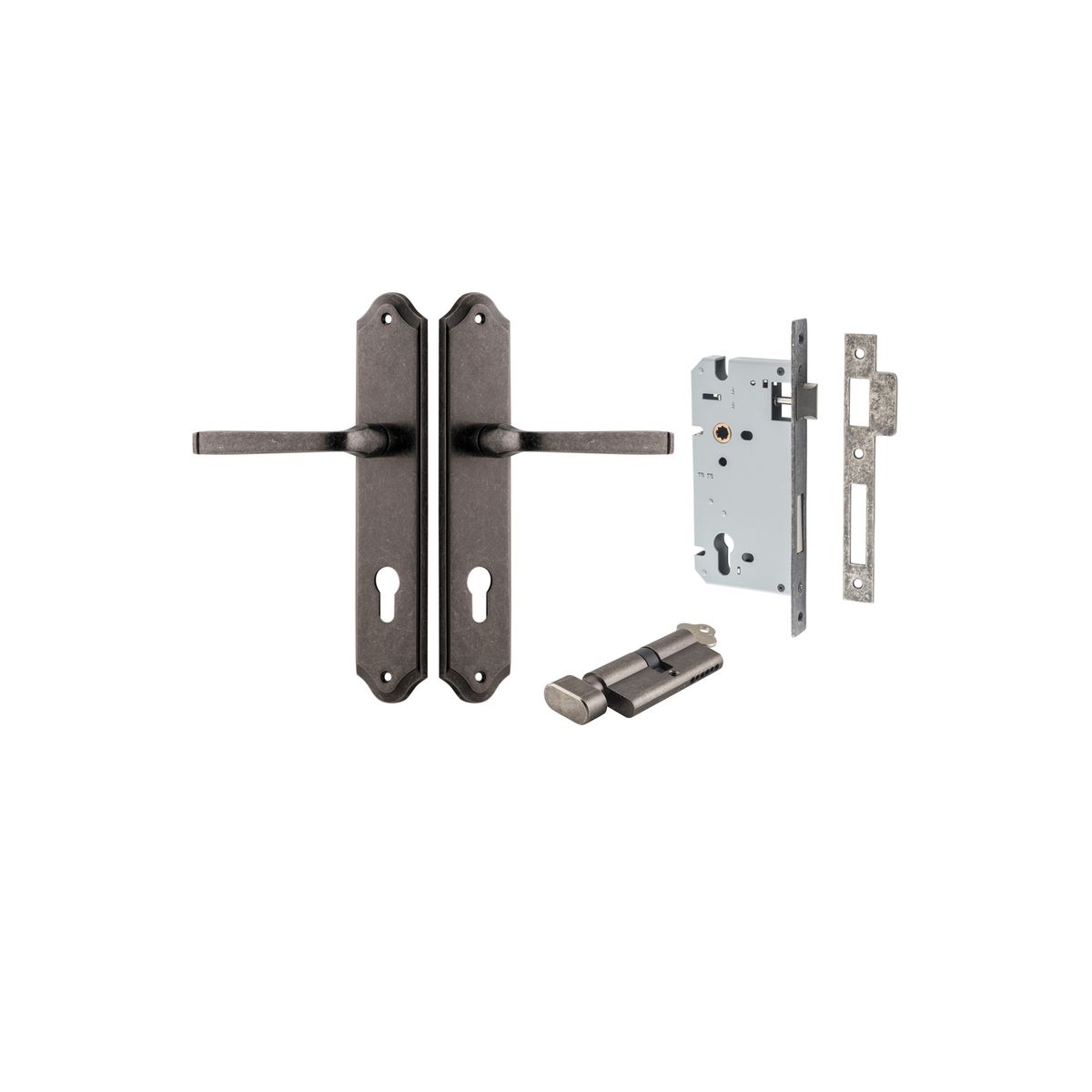 13720KENTR60KT - Annecy Lever - Shouldered Backplate Entrance Kit with High Security Lock - Distressed Nickel - Entrance