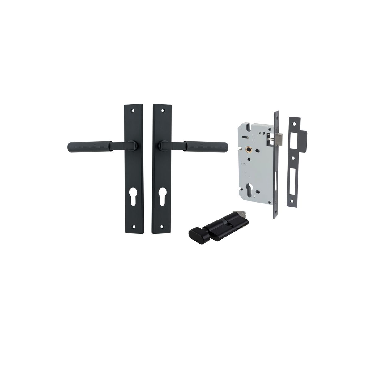 12752KENTR60KT - Brunswick Lever - Rectangular Backplate Entrance Kit with High Security Lock - Matt Black - Entrance