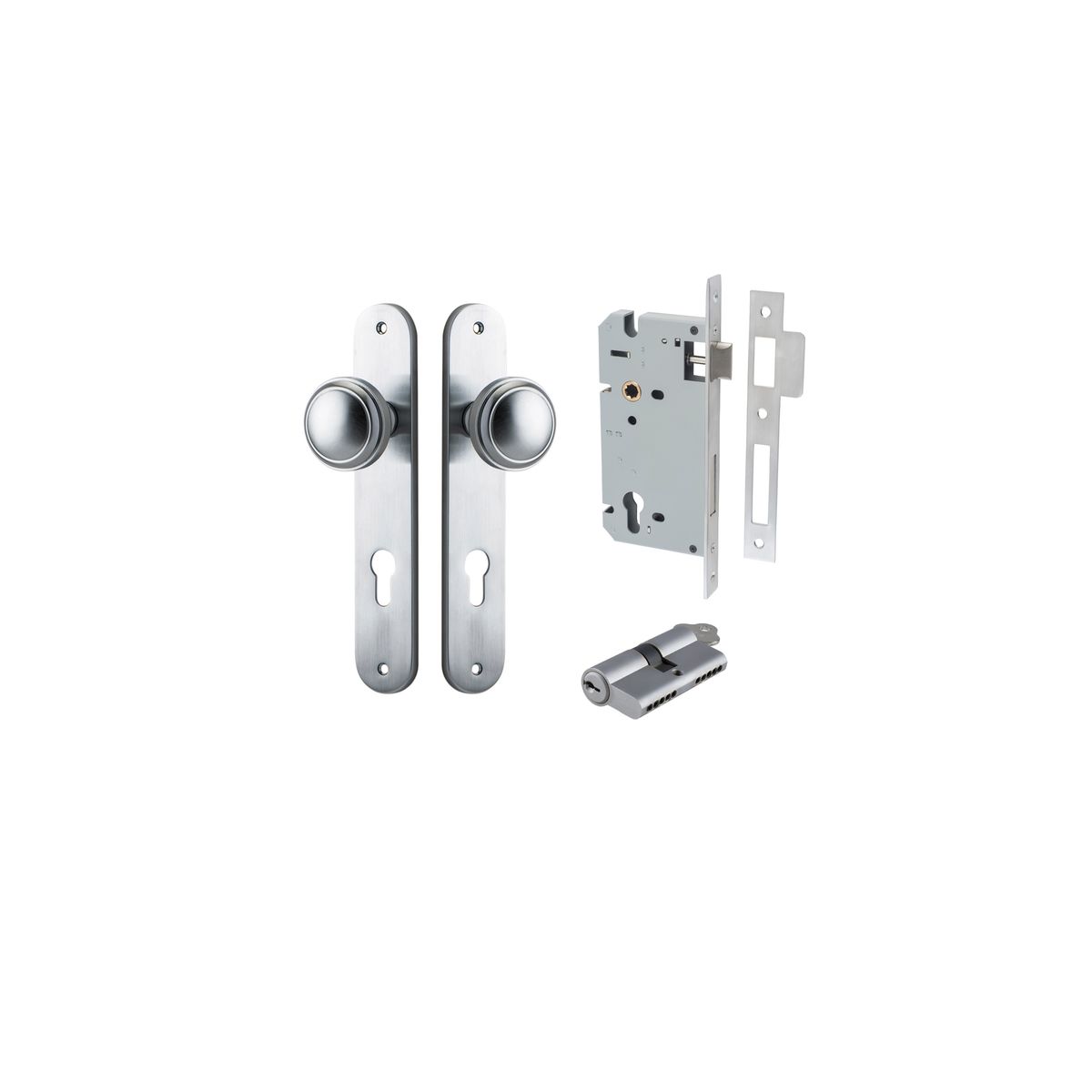12332KENTR60KK - Paddington Knob - Oval Backplate Entrance Kit with High Security Lock - Brushed Chrome - Entrance