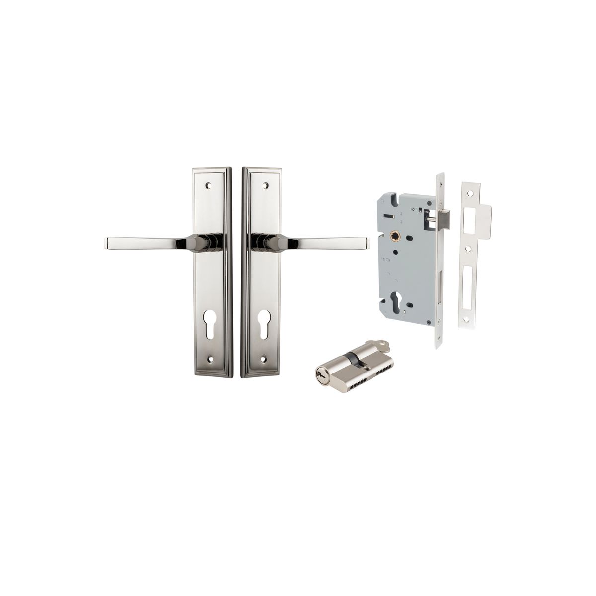 14244KENTR60KK - Annecy Lever - Stepped Backplate Entrance Kit with High Security Lock - Polished Nickel - Entrance
