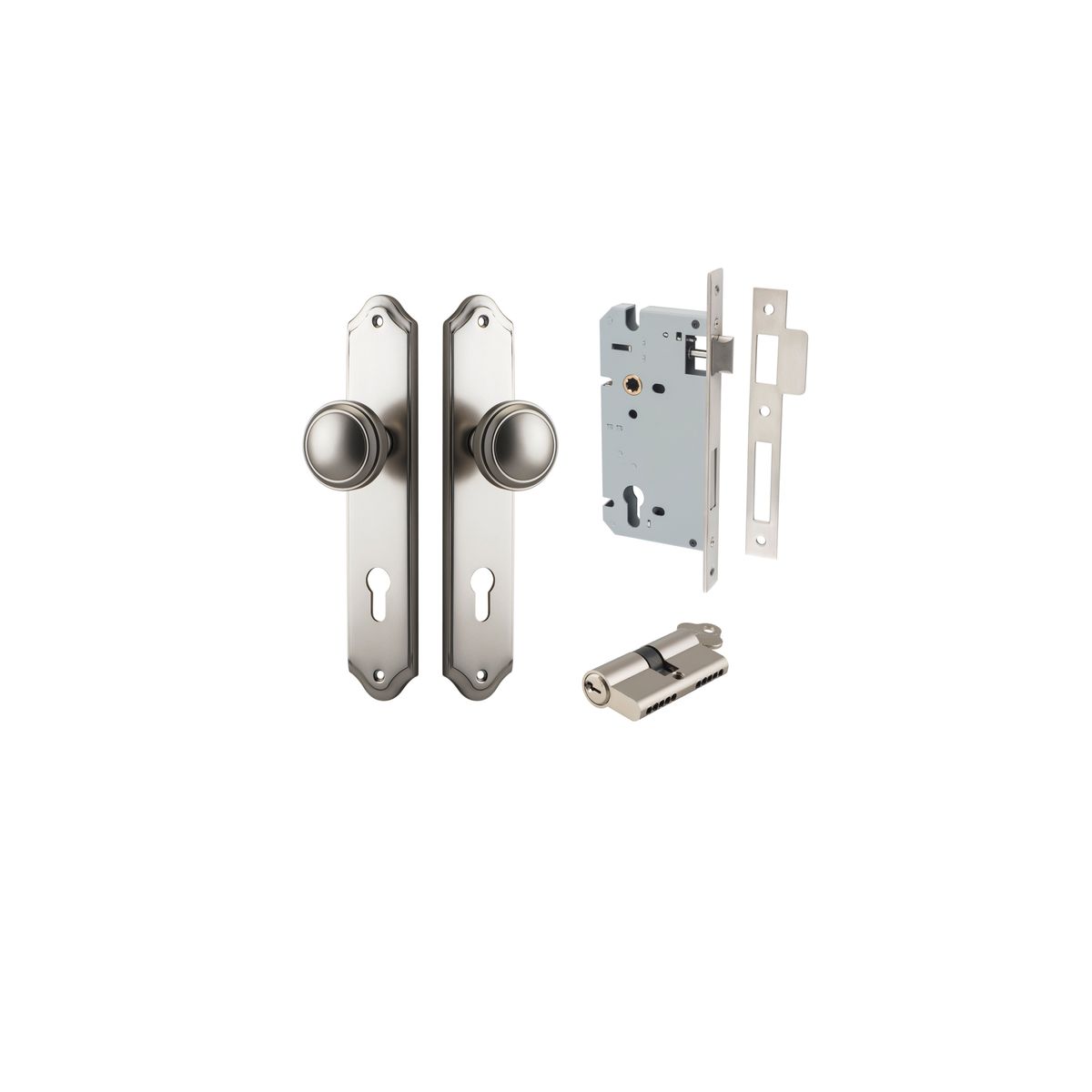 14826KENTR60KK - Paddington Knob - Shouldered Backplate Entrance Kit with High Security Lock - Satin Nickel - Entrance