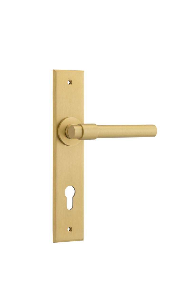 16404E85 - Helsinki Lever - Chamfered Backplate - Brushed Gold PVD - Entrance