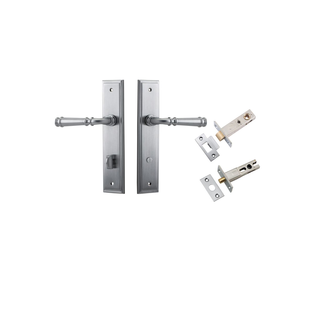 12242KPRIV60 - Verona Lever - Stepped Backplate Privacy Kit with Privacy Turn - Brushed Chrome - Privacy