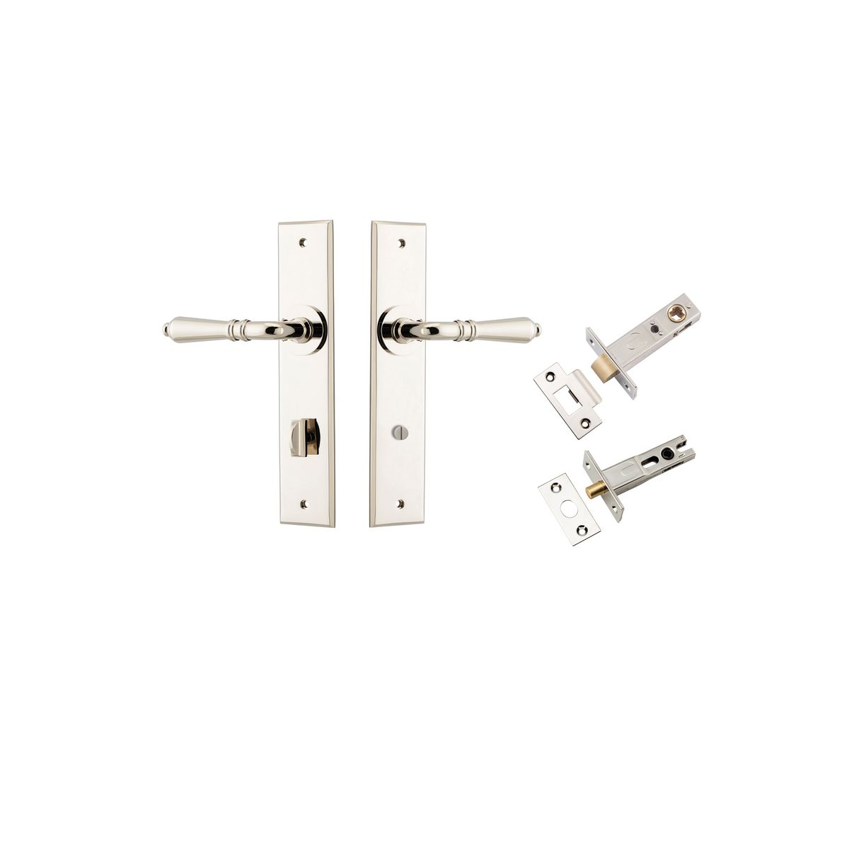 14280KPRIV60 - Sarlat Lever - Chamfered Backplate Privacy Kit with Privacy Turn - Polished Nickel - Privacy