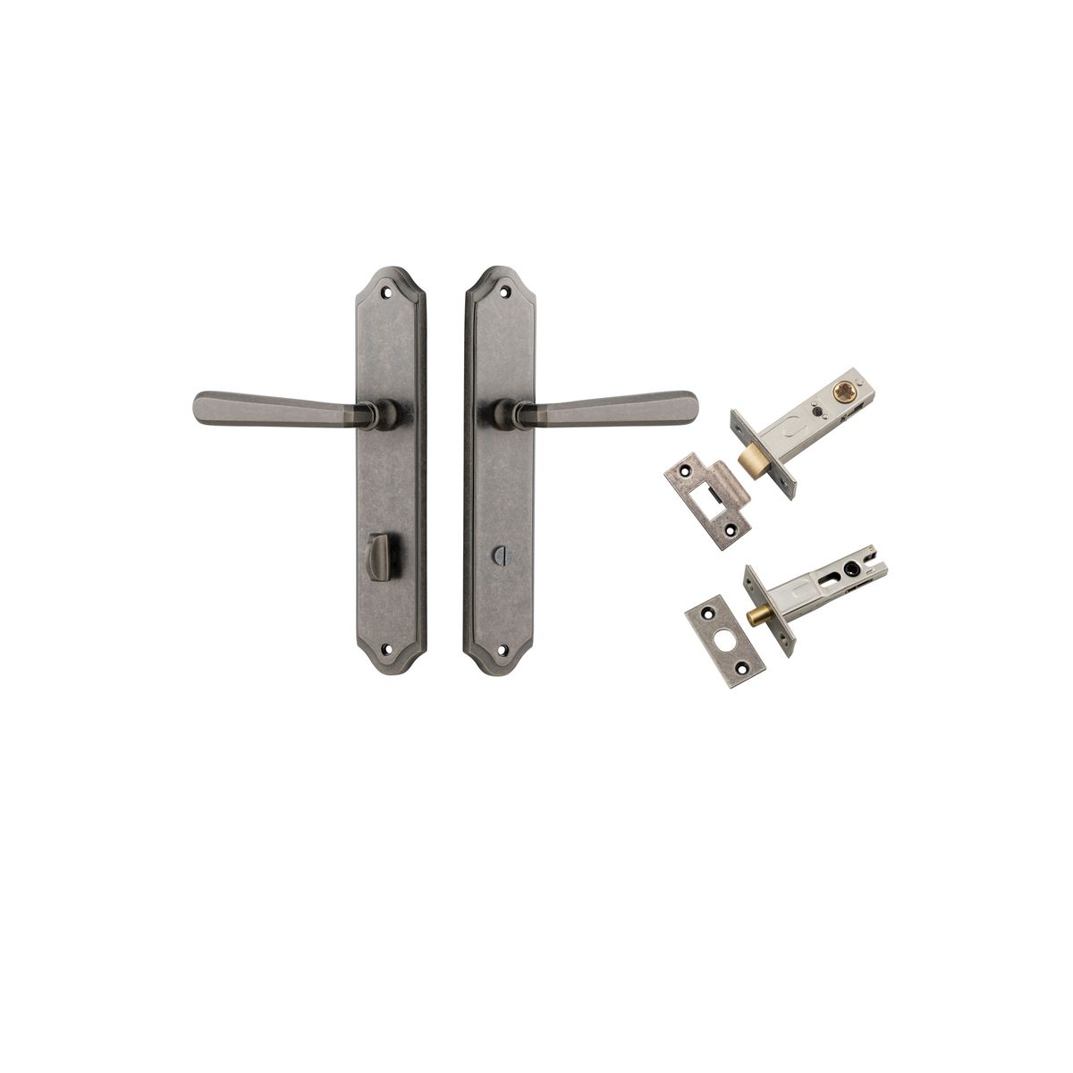 13874KPRIV60 - Copenhagen Lever - Shouldered Backplate Privacy Kit with Privacy Turn - Distressed Nickel - Privacy