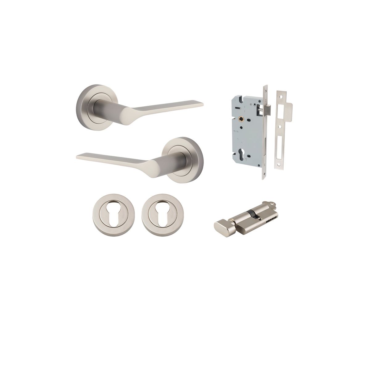 0369KENTR60KT - Como Lever - Round Rose Entrance Kit with High Security Lock - Satin Nickel - Entrance