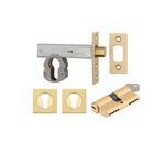 22160K60KKES - Euro Mortice Deadbolt Kit - 60mm Backset with Square Euro Escutcheon Key/Key - Brushed Gold PVD - Entrance