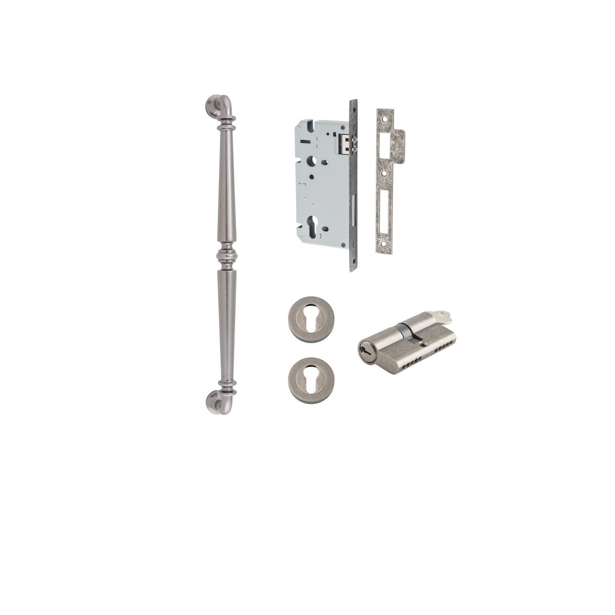 9387KENTR60KK - Sarlat Pull Handle - 450mm Entrance Kit with Separate High Security Lock - Distressed Nickel - Entrance