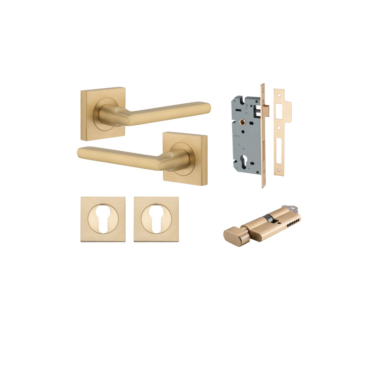 0458KENTR60KT - Baltimore Lever - Square Rose Entrance Kit with Separate High Security Lock - Brushed Brass - Entrance