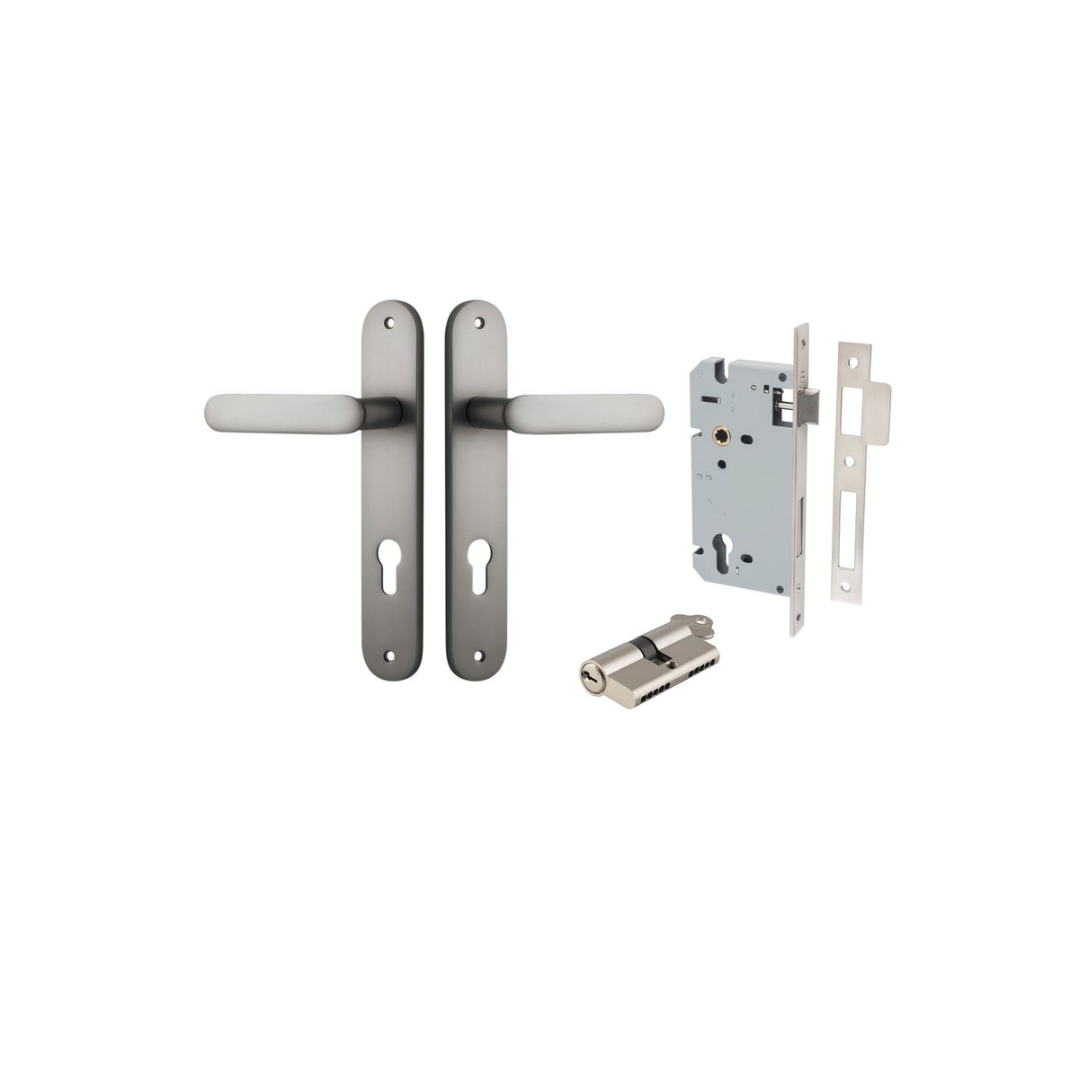 14764KENTR60KK - Bronte Lever - Oval Backplate Entrance Kit with High Security Lock - Satin Nickel - Entrance