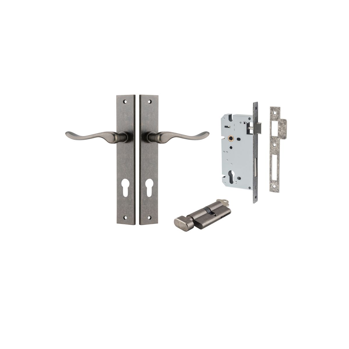 13920KENTR60KT - Stirling Lever - Rectangular Backplate Entrance Kit with High Security Lock - Distressed Nickel - Entrance