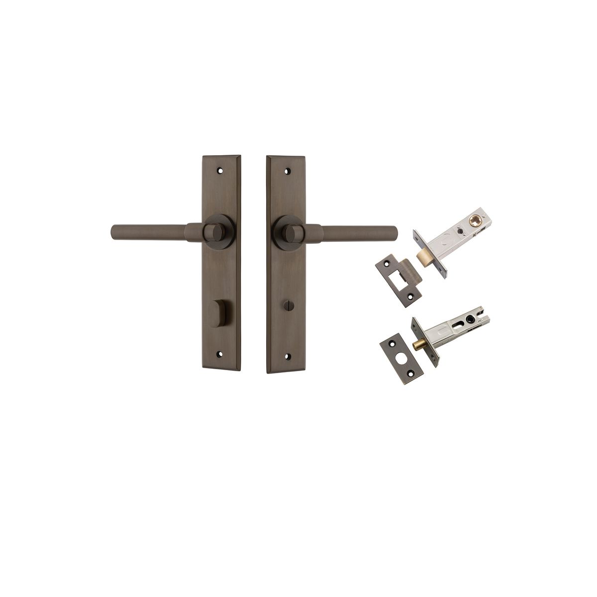 10904KPRIV60 - Helsinki Lever - Chamfered Backplate Privacy Kit with Privacy Turn - Signature Brass - Privacy