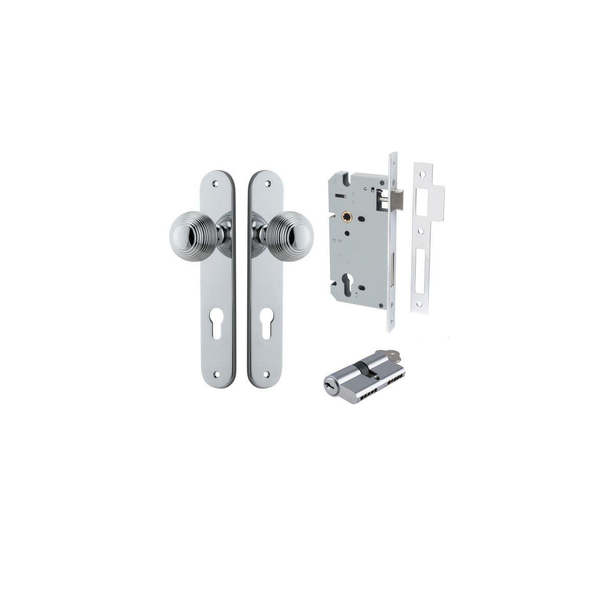 11836KENTR60KK - Guildford Knob - Oval Backplate Entrance Kit with High Security Lock - Polished Chrome - Entrance