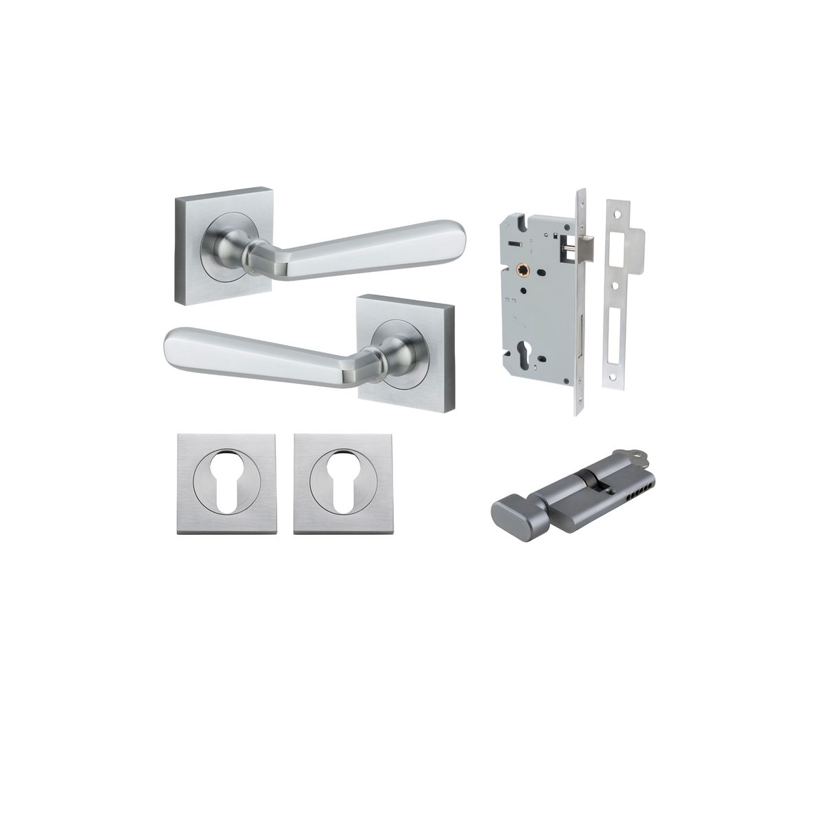 21195KENTR60KT - Copenhagen Lever - Square Rose Entrance Kit with Separate High Security Lock - Brushed Chrome - Entrance
