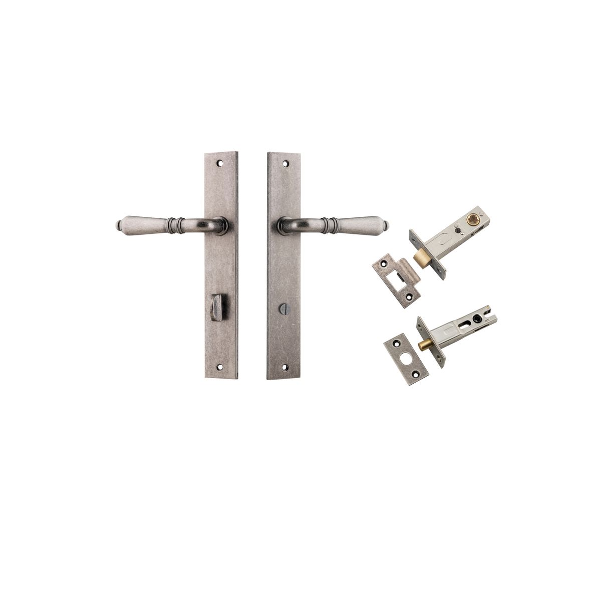 13700KPRIV60 - Sarlat Lever - Rectangular Backplate Privacy Kit with Privacy Turn - Distressed Nickel - Privacy