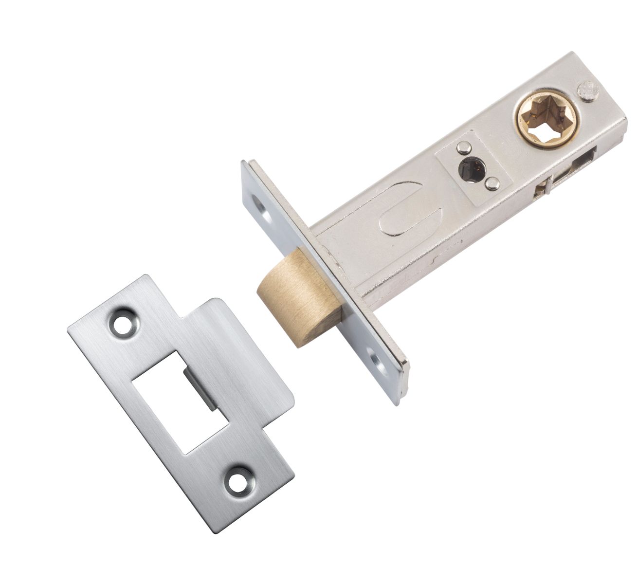 21496 - Hard Sprung Split Cam Tube Latch - 60mm Backset - Brushed Chrome