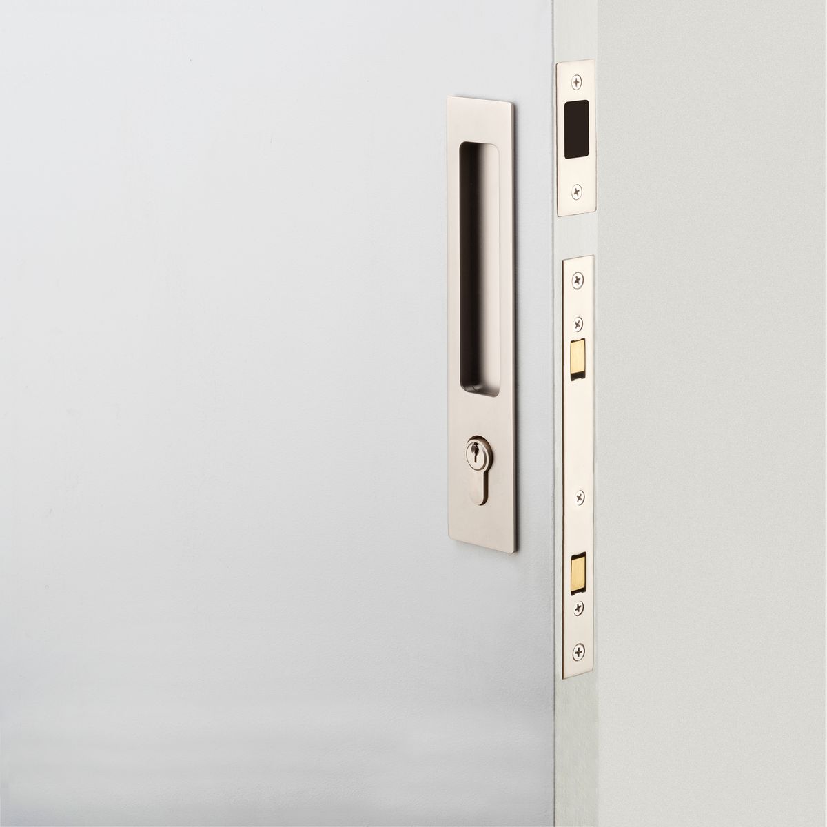 21419E - Rectangular Sliding Door Pull Entrance Kit with High Security Lock - Satin Nickel - Entrance