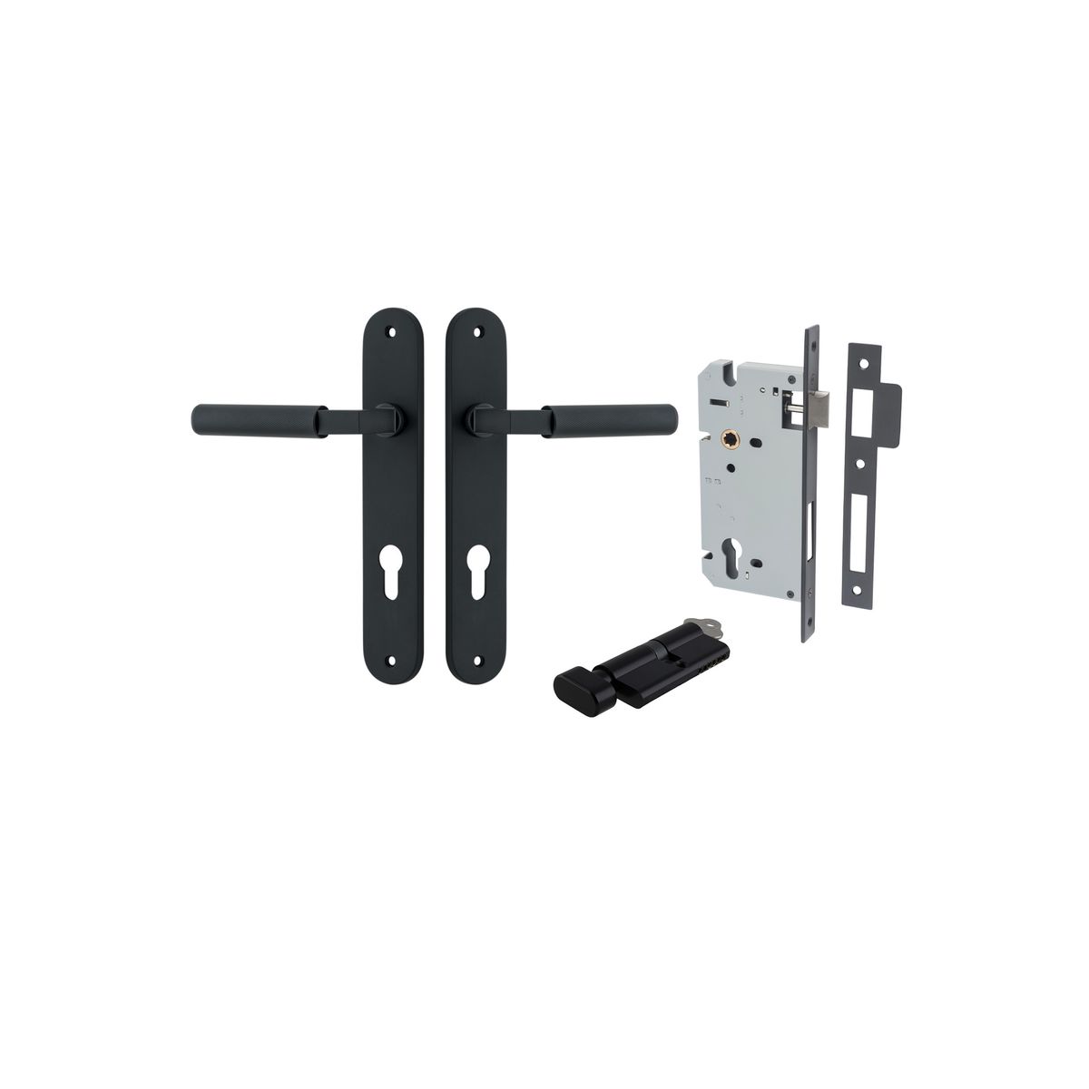 12768KENTR60KT - Brunswick Lever - Oval Backplate Entrance Kit with High Security Lock - Matt Black - Entrance