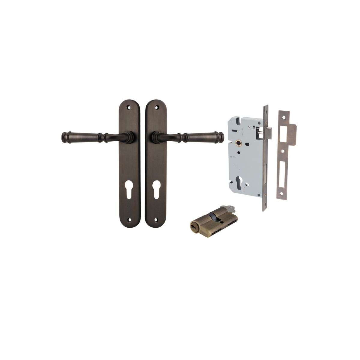 10730KENTR60KK - Verona Lever - Oval Backplate Entrance Kit with High Security Lock - Signature Brass - Entrance