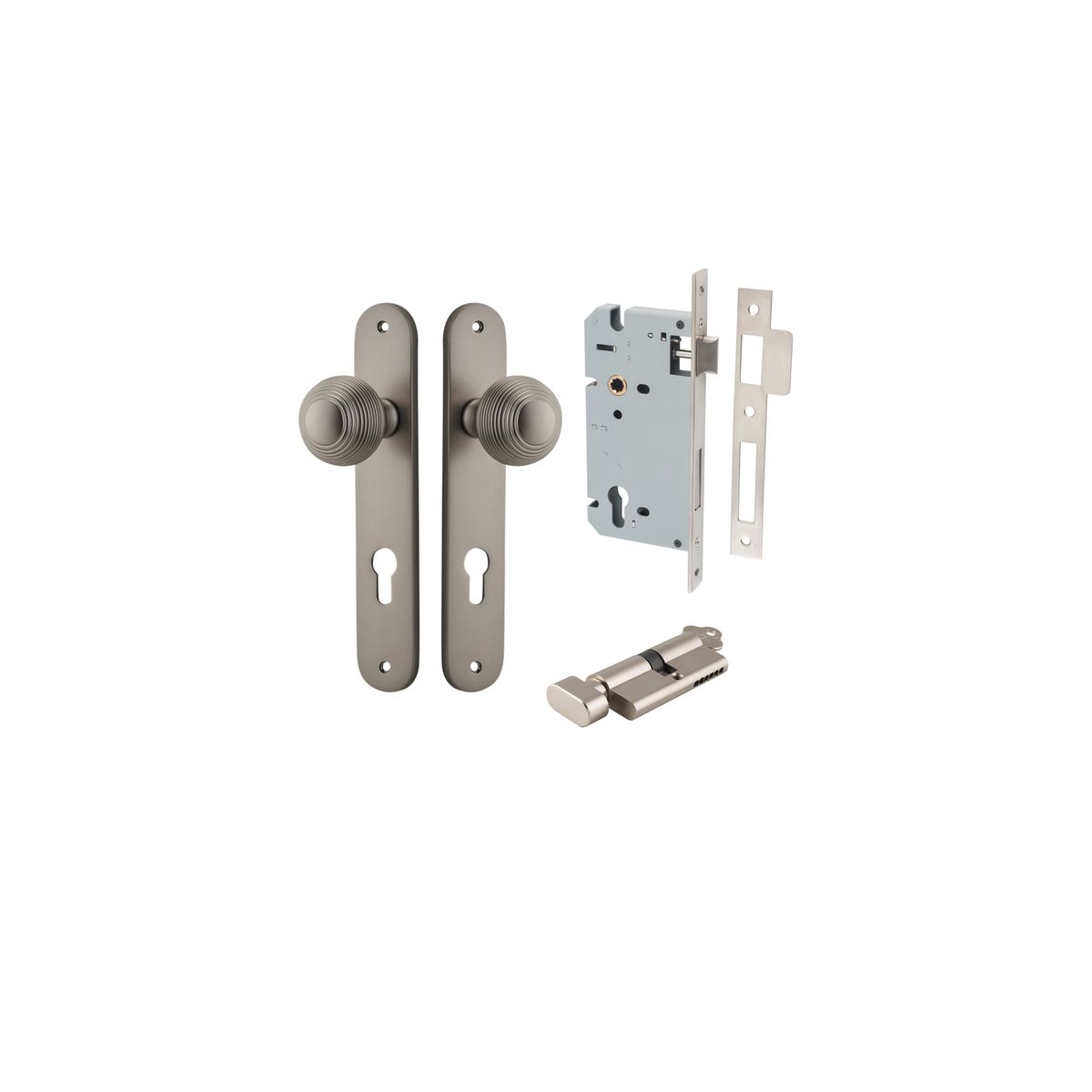 14836KENTR60KT - Guildford Knob - Oval Backplate Entrance Kit with High Security Lock - Satin Nickel - Entrance