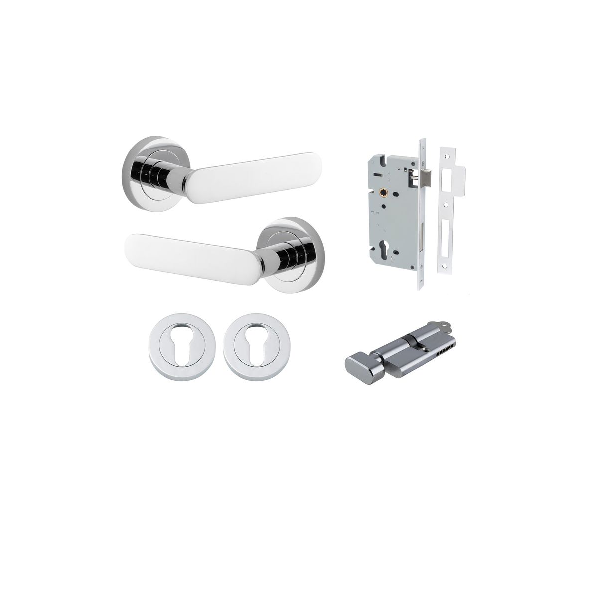 0334KENTR60KT - Bronte Lever - Round Rose Entrance Kit with High Security Lock - Polished Chrome - Entrance