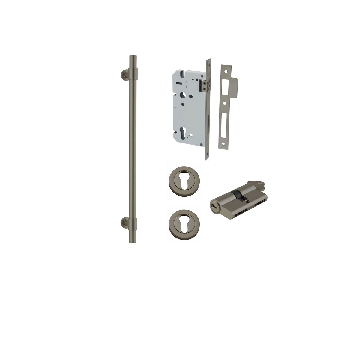 16947KENTR60KK - Helsinki Pull Handle - 450mm Entrance Kit with Separate High Security Lock - Graphite PVD - Entrance