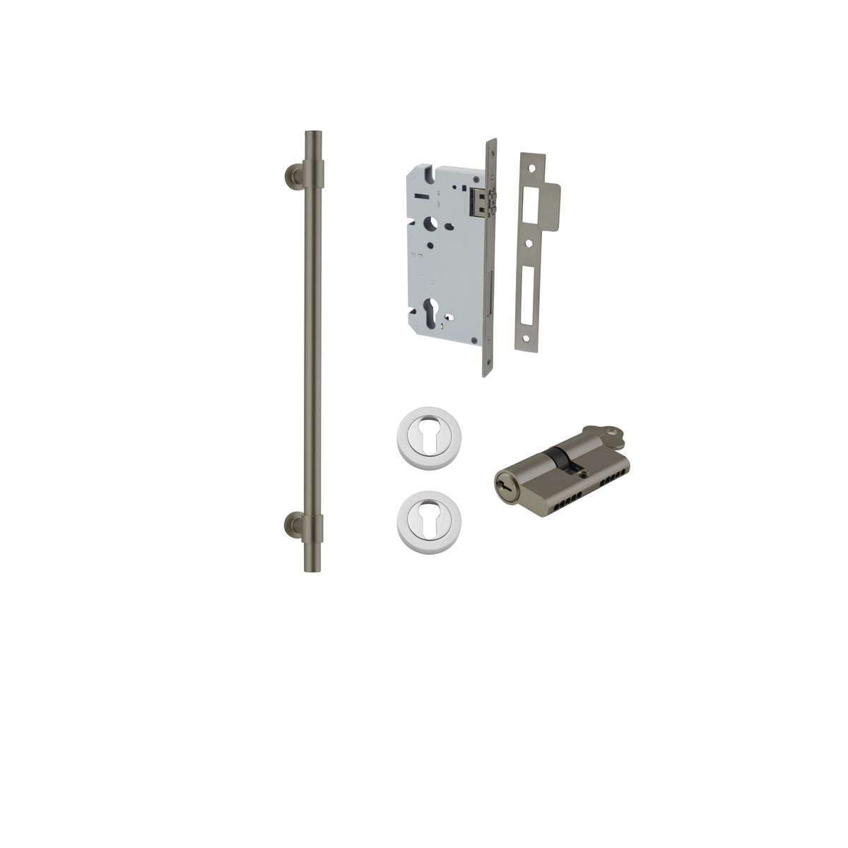 16947KENTR60KK - Helsinki Pull Handle - 450mm Entrance Kit with Separate High Security Lock - Graphite PVD - Entrance