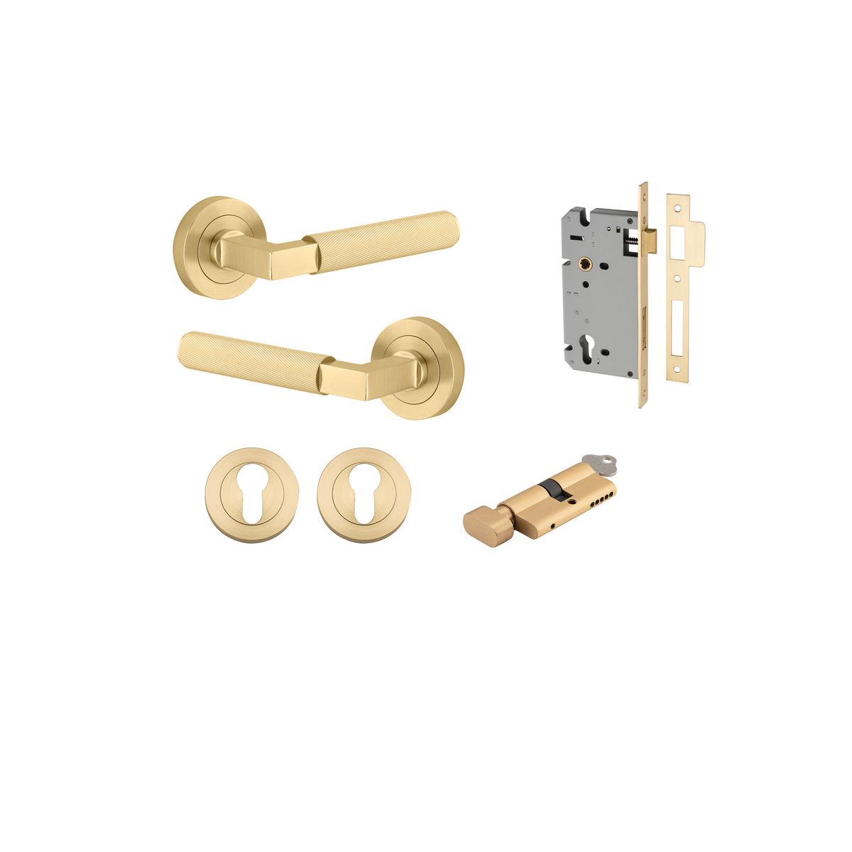 16261KENTR60KT - Brunswick Lever - Round Rose Entrance Kit with High Security Lock - Brushed Gold PVD - Entrance