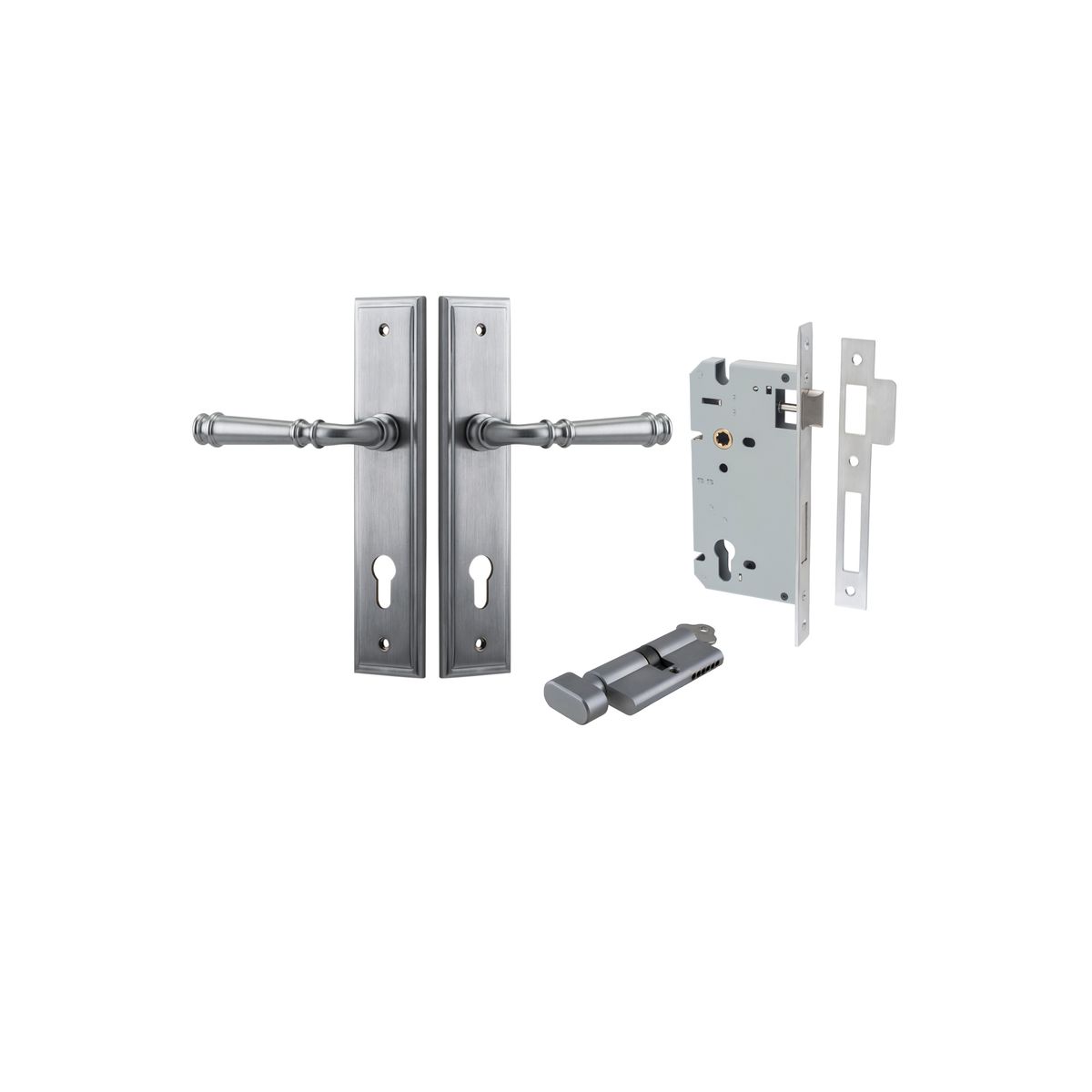 12242KENTR60KT - Verona Lever - Stepped Backplate Entrance Kit with High Security Lock - Brushed Chrome - Entrance