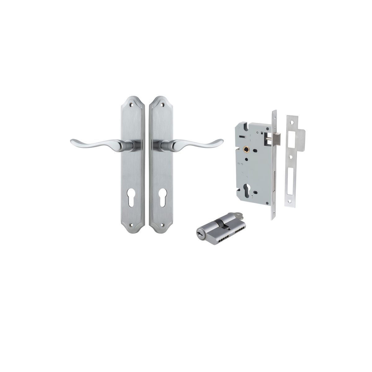 12422KENTR60KK - Stirling Lever - Shouldered Backplate Entrance Kit with High Security Lock - Brushed Chrome - Entrance