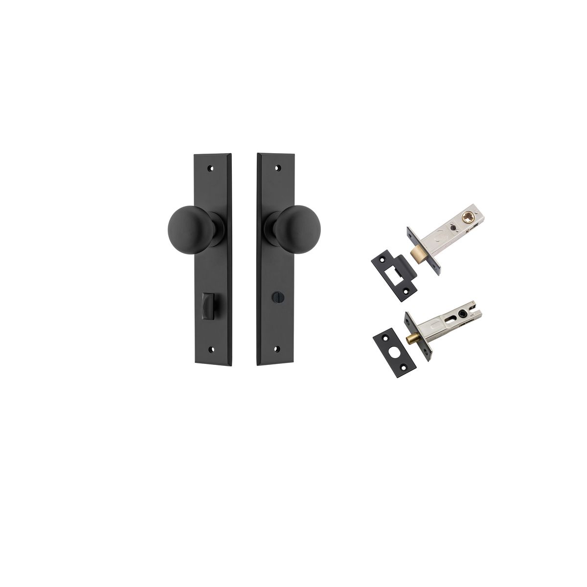 12946KPRIV60 - Cambridge Knob - Chamfered Backplate Privacy Kit with Privacy Turn - Matt Black - Privacy