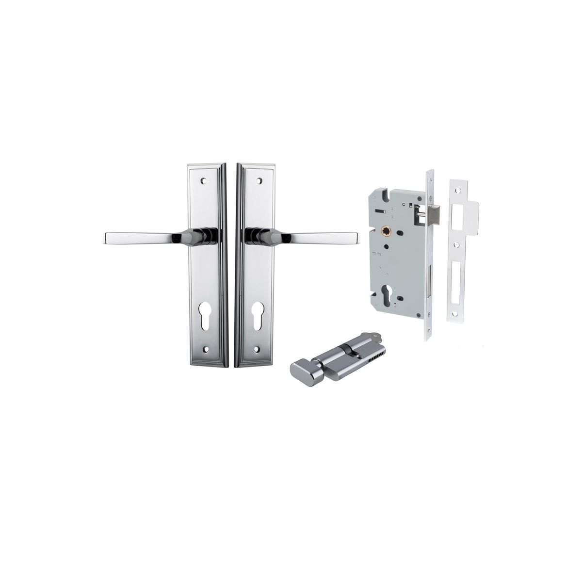 11744KENTR60KT - Annecy Lever - Stepped Backplate Entrance Kit with High Security Lock - Polished Chrome - Entrance