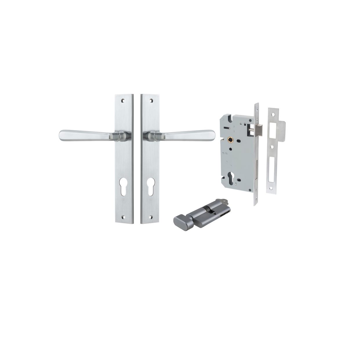 12372KENTR60KT - Copenhagen Lever - Rectangular Backplate Entrance Kit with High Security Lock - Brushed Chrome - Entrance