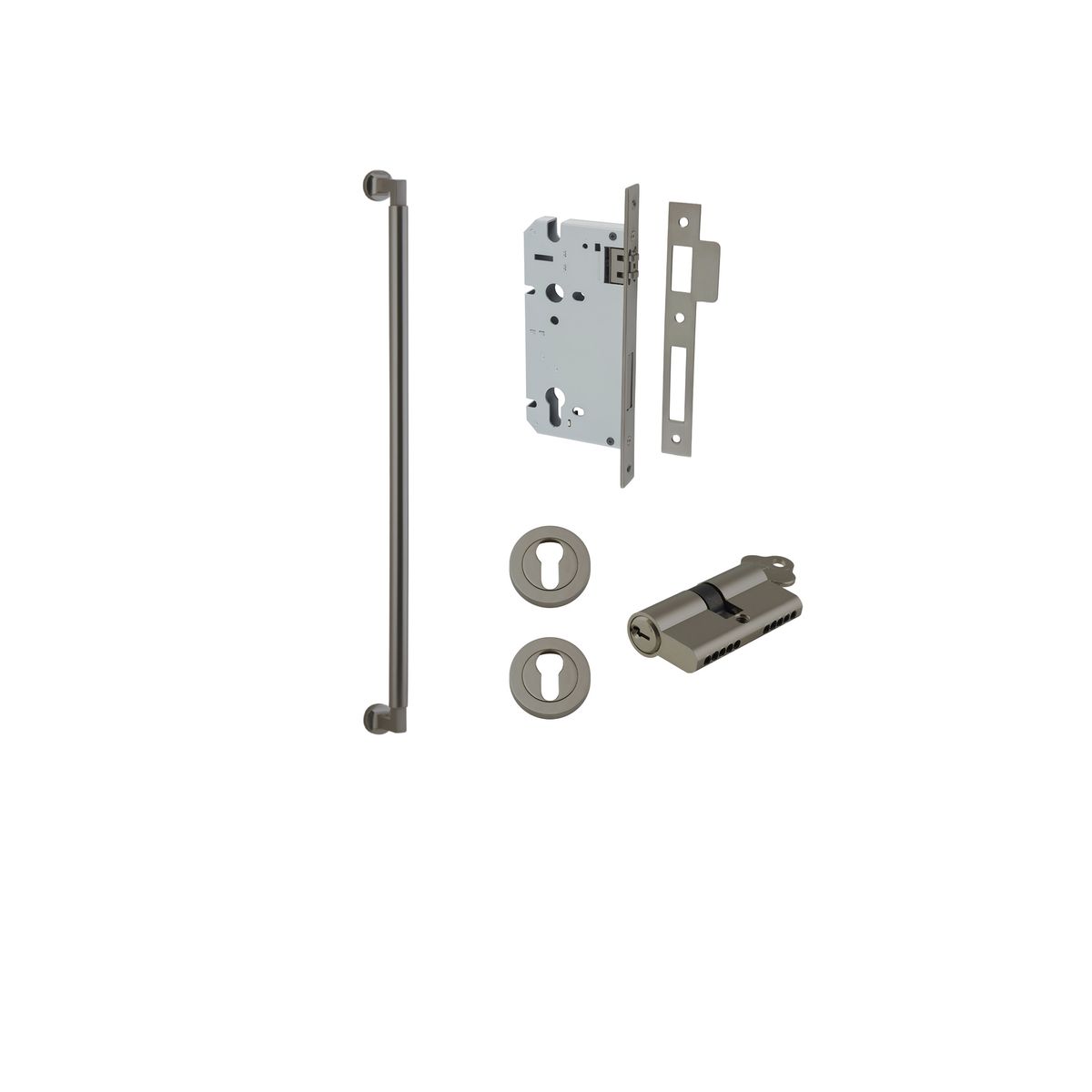 16925KENTR60KK - Berlin Pull Handle - 600mm Entrance Kit with Separate High Security Lock - Graphite PVD - Entrance