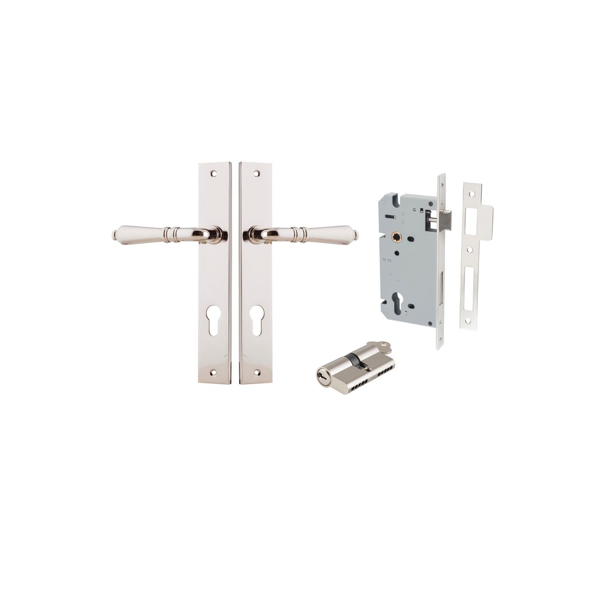 14200KENTR60KK - Sarlat Lever - Rectangular Backplate Entrance Kit with High Security Lock - Polished Nickel - Entrance