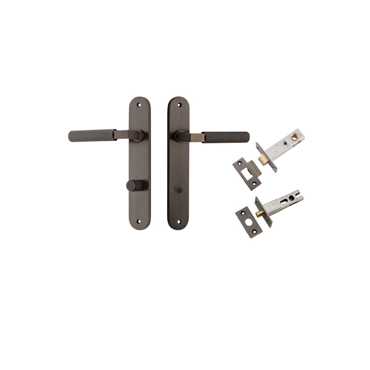 10768KPRIV60 - Brunswick Lever - Oval Backplate Privacy Kit - Signature Brass - Privacy