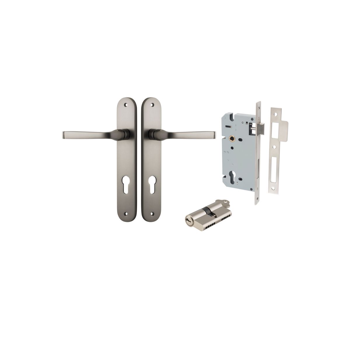 14732KENTR60KK - Annecy Lever - Oval Backplate Entrance Kit with High Security Lock - Satin Nickel - Entrance