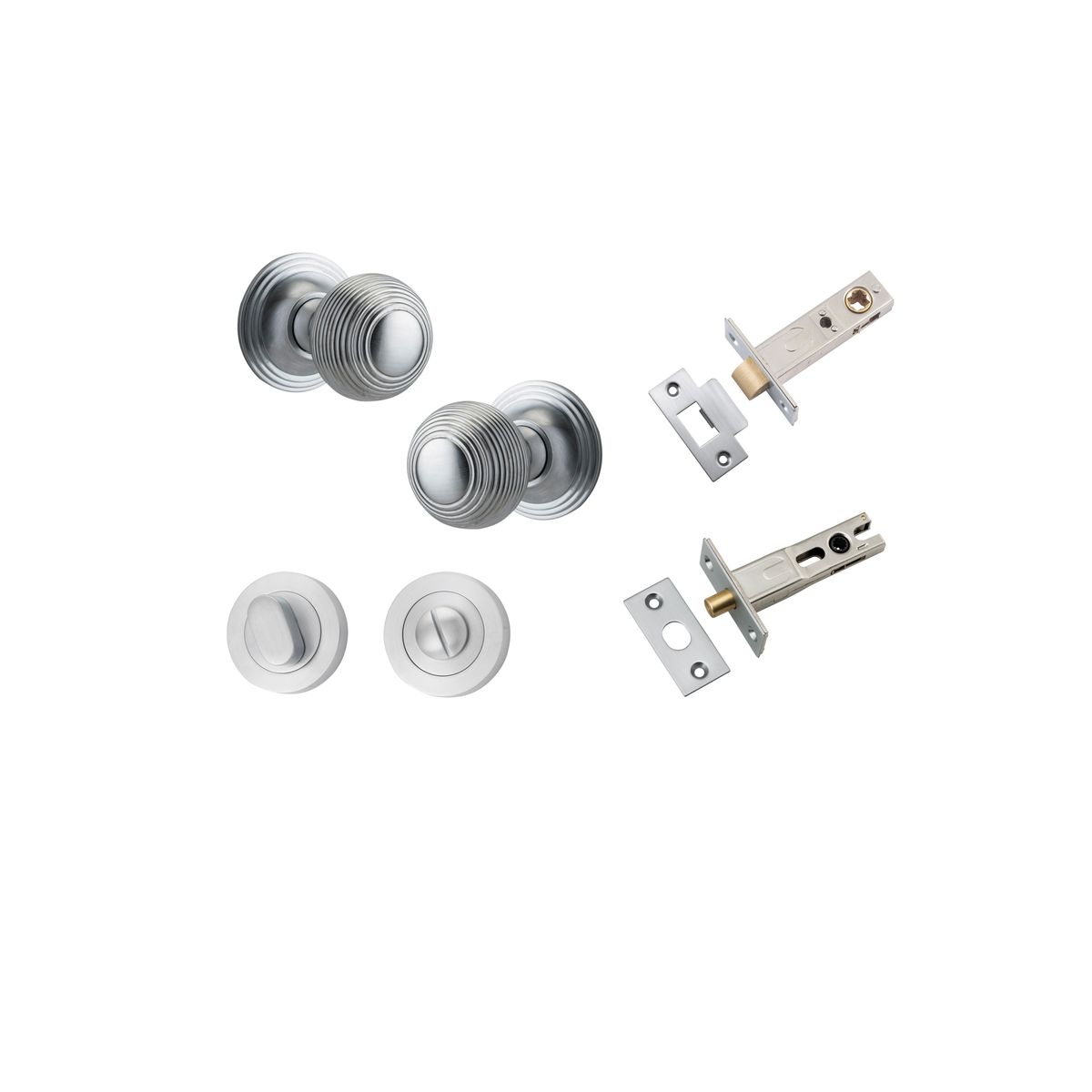 0225KPRIV60 - Guildford Knob - Round Rose Privacy Kit with Separate Privacy Turn - Brushed Chrome - Privacy