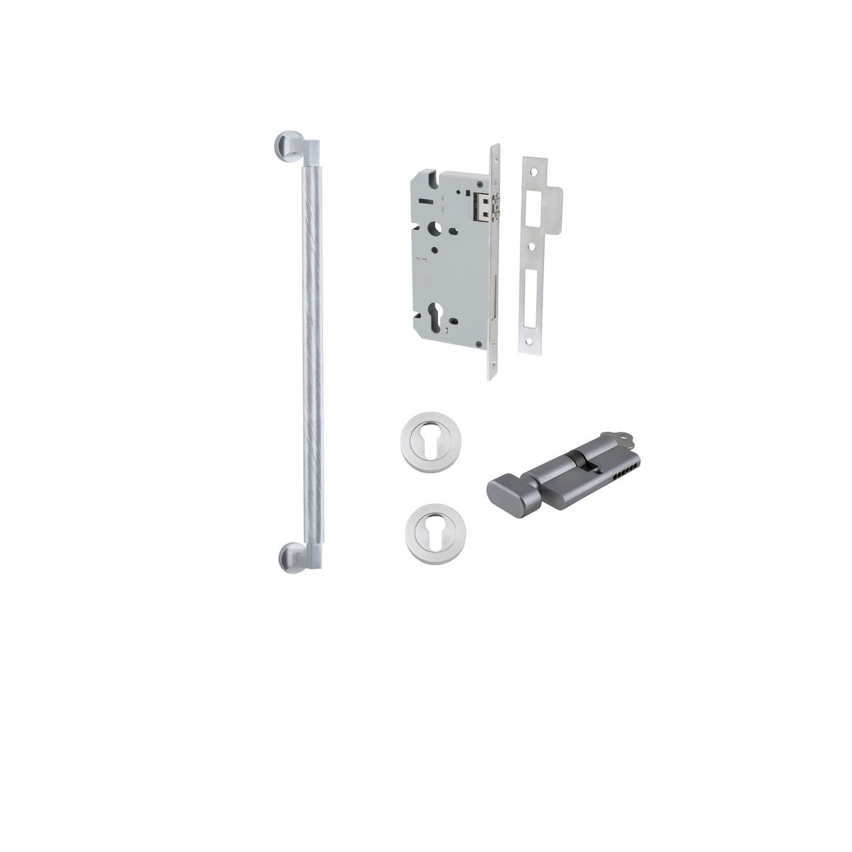 9435KENTR60KT - Brunswick Pull Handle - 450mm Entrance Kit with Separate High Security Lock - Brushed Chrome - Entrance