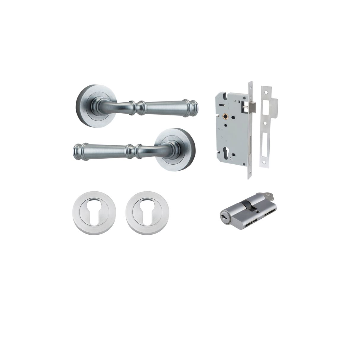 0315KENTR60KK - Verona Lever - Round Rose Entrance Kit with Separate High Security Lock - Brushed Chrome - Entrance