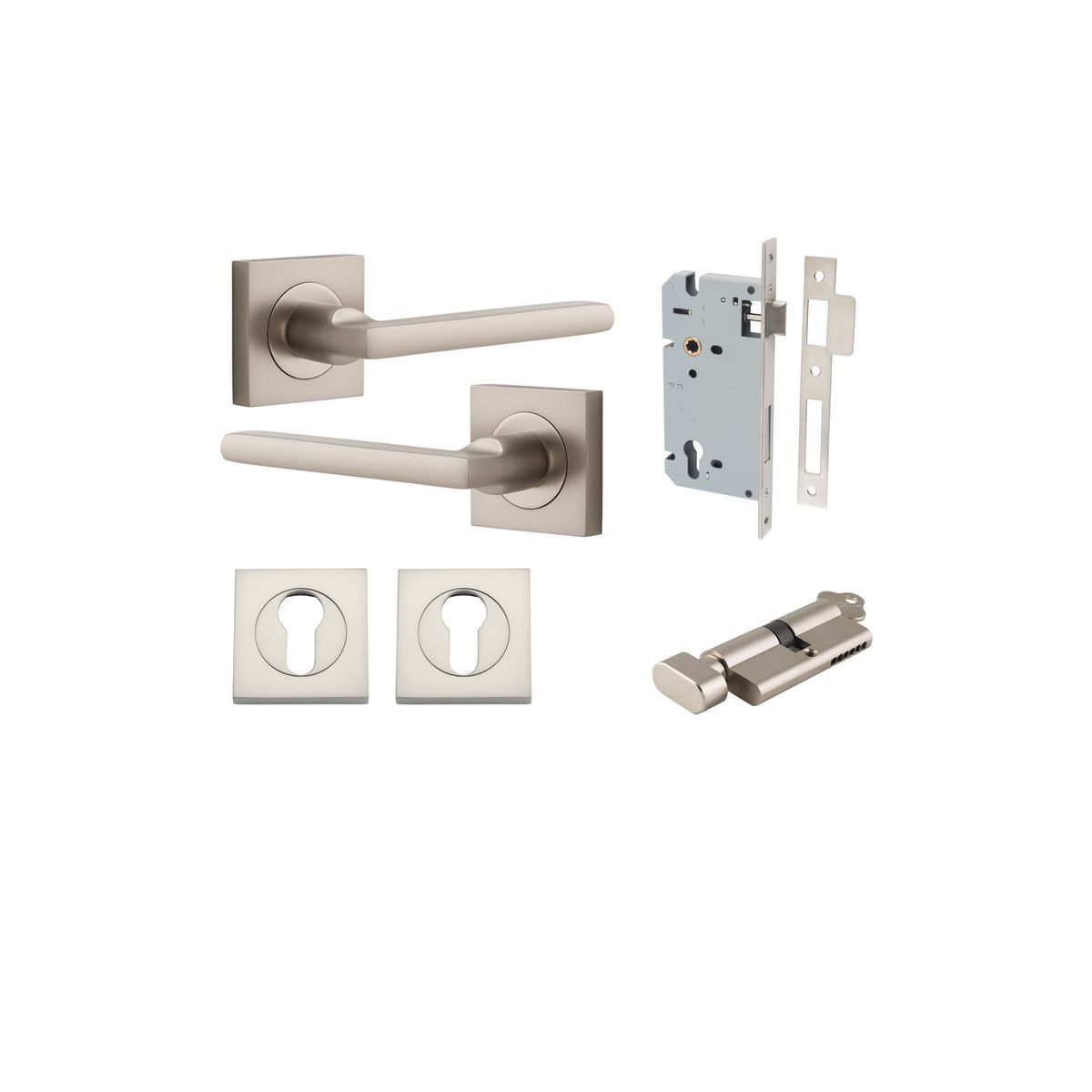 0279KENTR60KT - Baltimore Lever - Square Rose Entrance Kit with Separate High Security Lock - Satin Nickel - Entrance