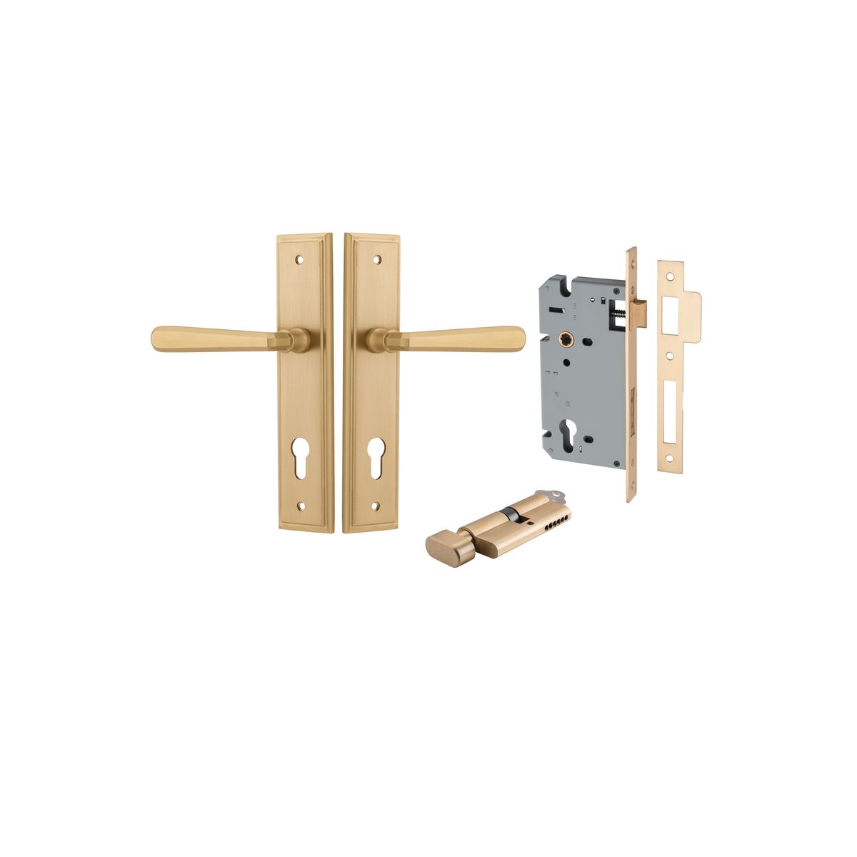 15378KENTR60KT - Copenhagen Lever - Stepped Backplate Entrance Kit with High Security Lock - Brushed Brass - Entrance