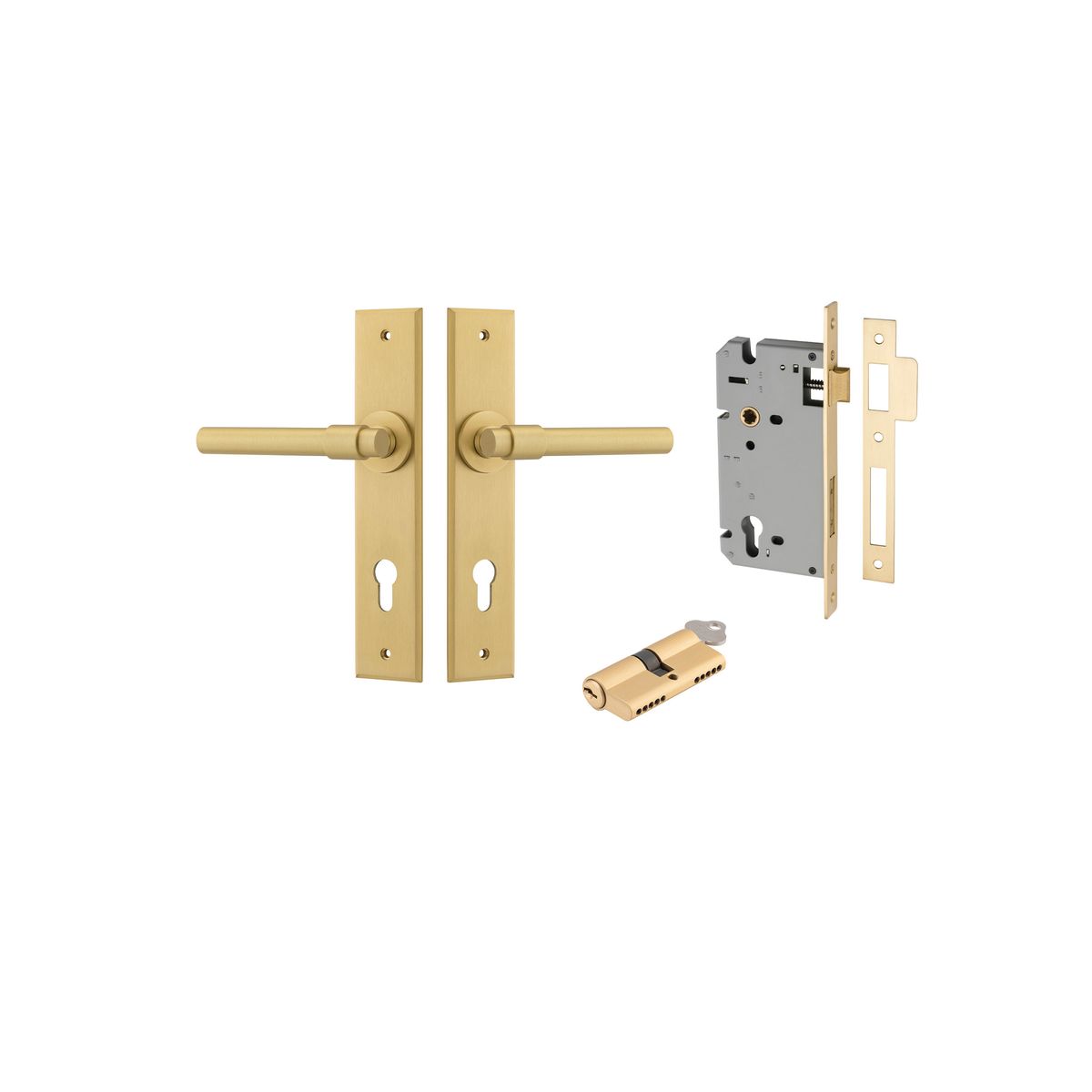 16404KENTR60KK - Helsinki Lever - Chamfered Backplate Entrance Kit with High Security Lock - Brushed Gold PVD - Entrance